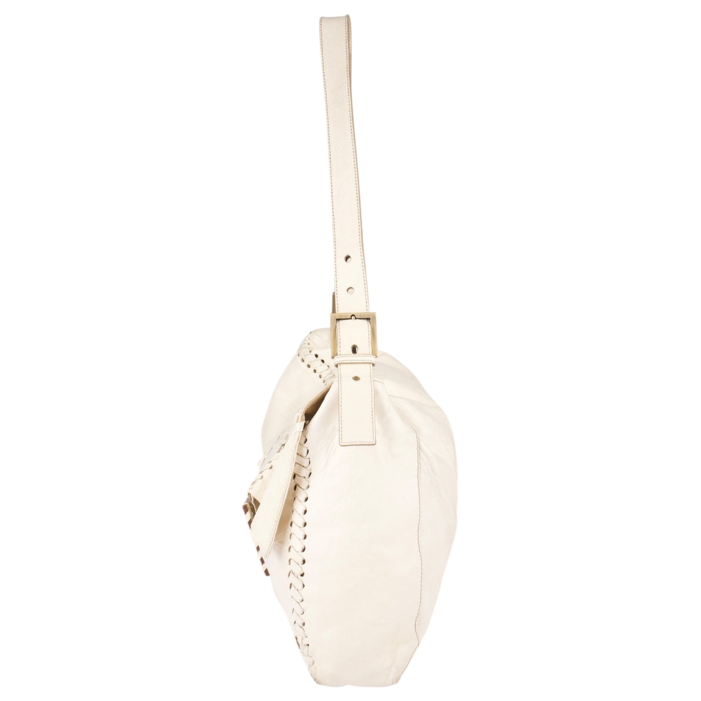 Fendi White Whipstitch Leather Shoulder Bag