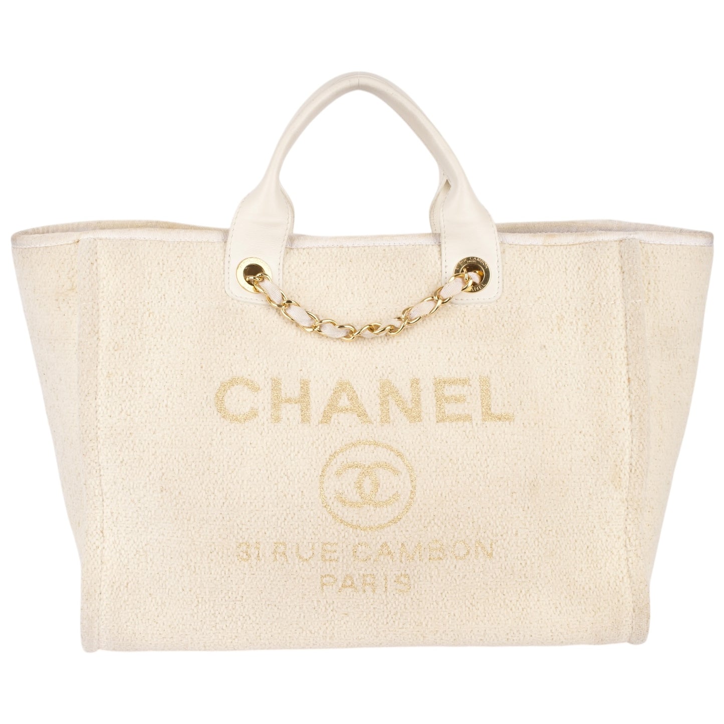 Chanel Beige Tweed Cambon Deauville Shoulder Bag