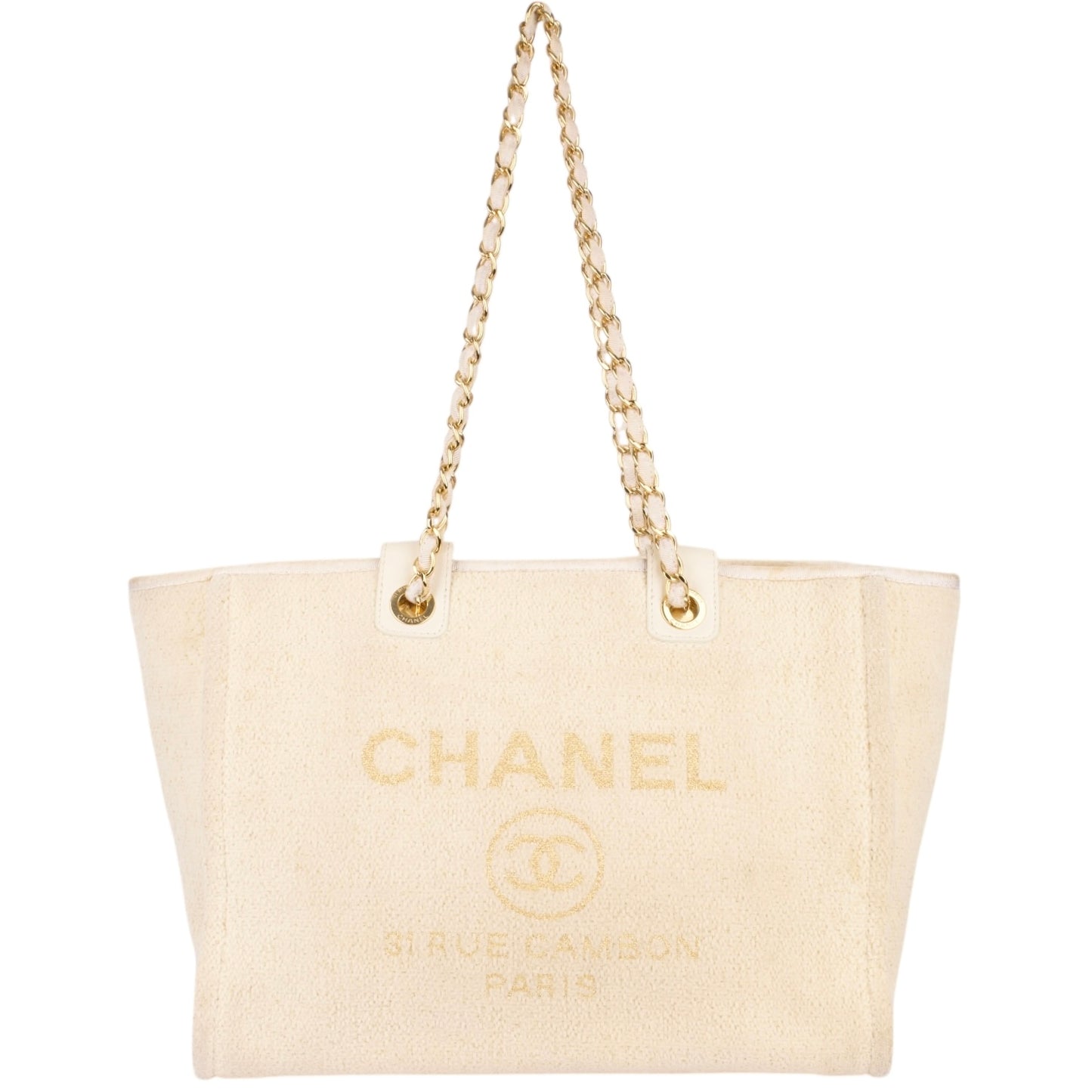 Chanel Beige Tweed Cambon Deauville Shoulder Bag