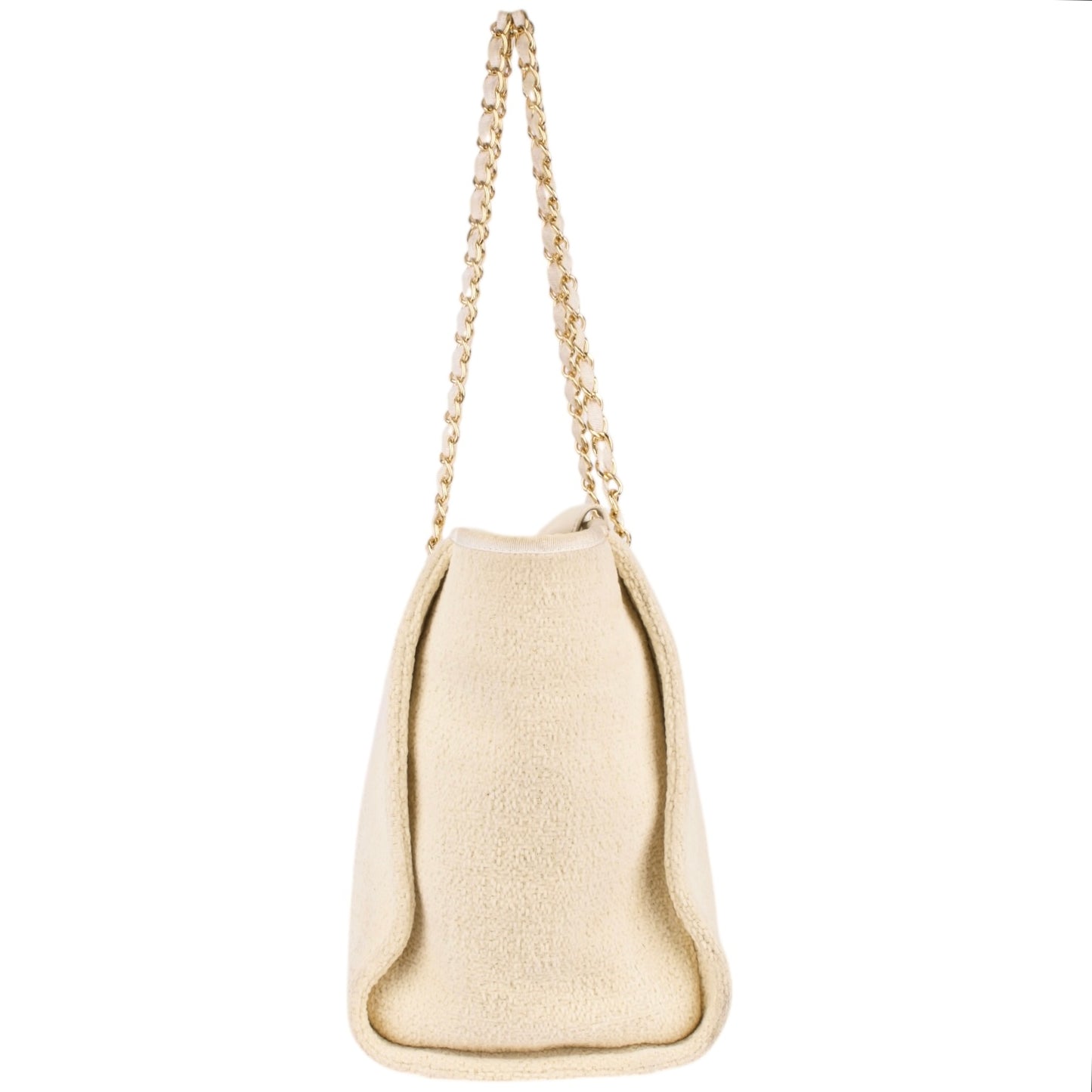 Chanel Beige Tweed Cambon Deauville Shoulder Bag