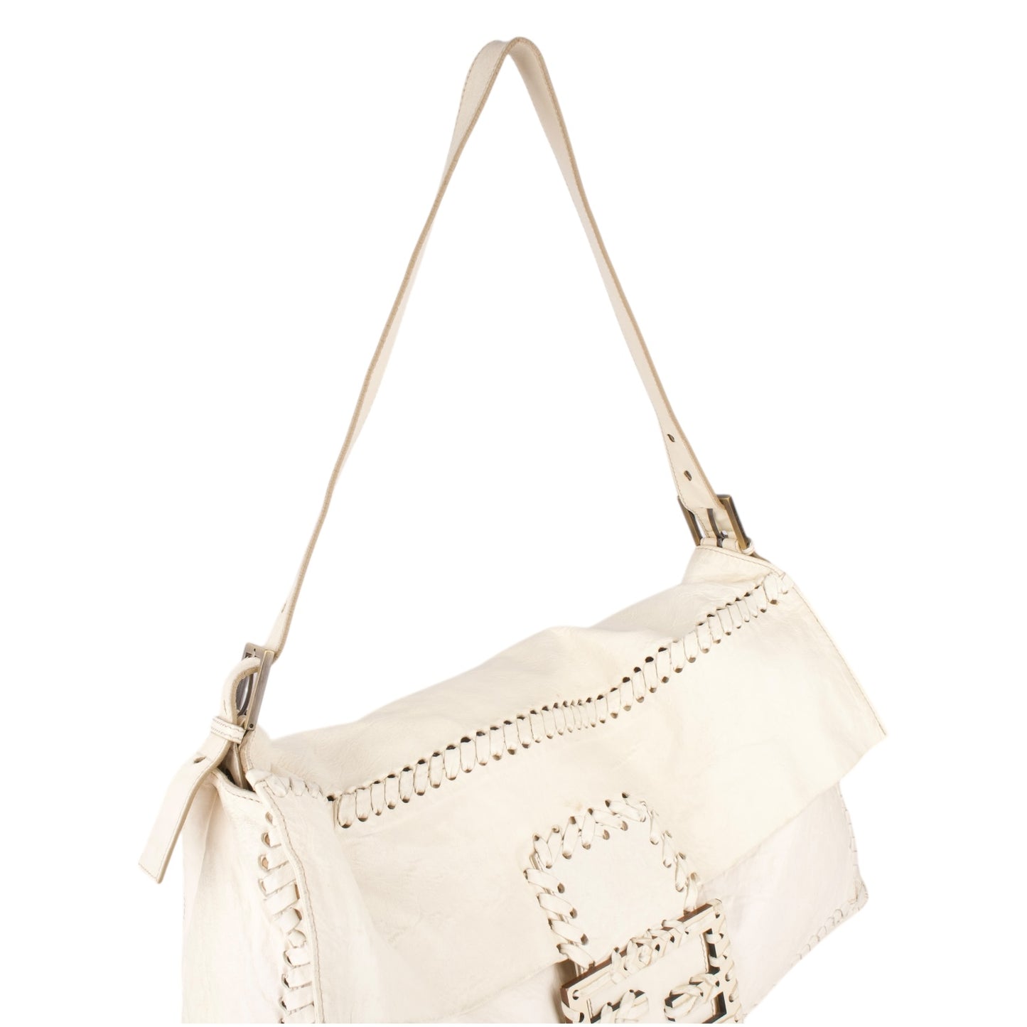 Fendi White Whipstitch Leather Shoulder Bag