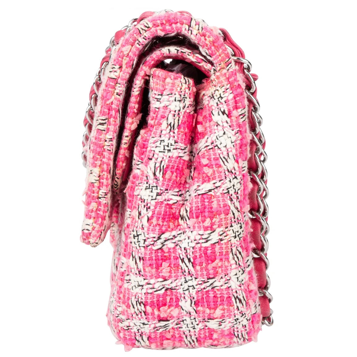 Chanel Quilted Tweed Palladium Double Flap Crossbody Bag