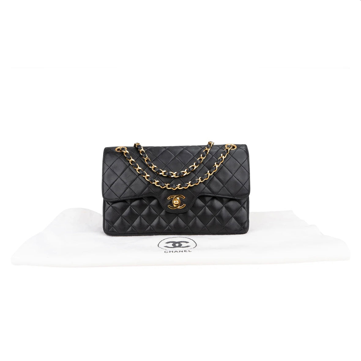 Chanel Quilted Lambskin 24K Gold Medium Double Flap Crossbody Bag