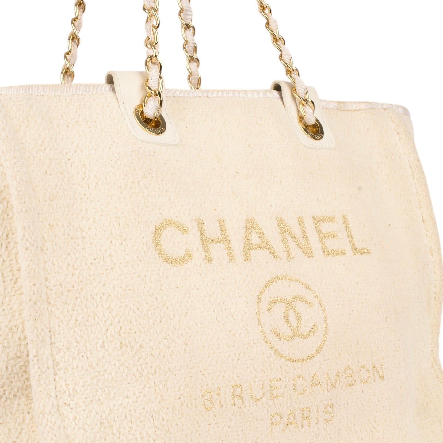 Chanel Beige Tweed Cambon Deauville Shoulder Bag