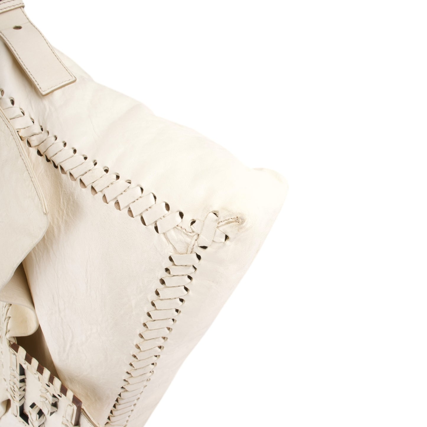 Fendi White Whipstitch Leather Shoulder Bag
