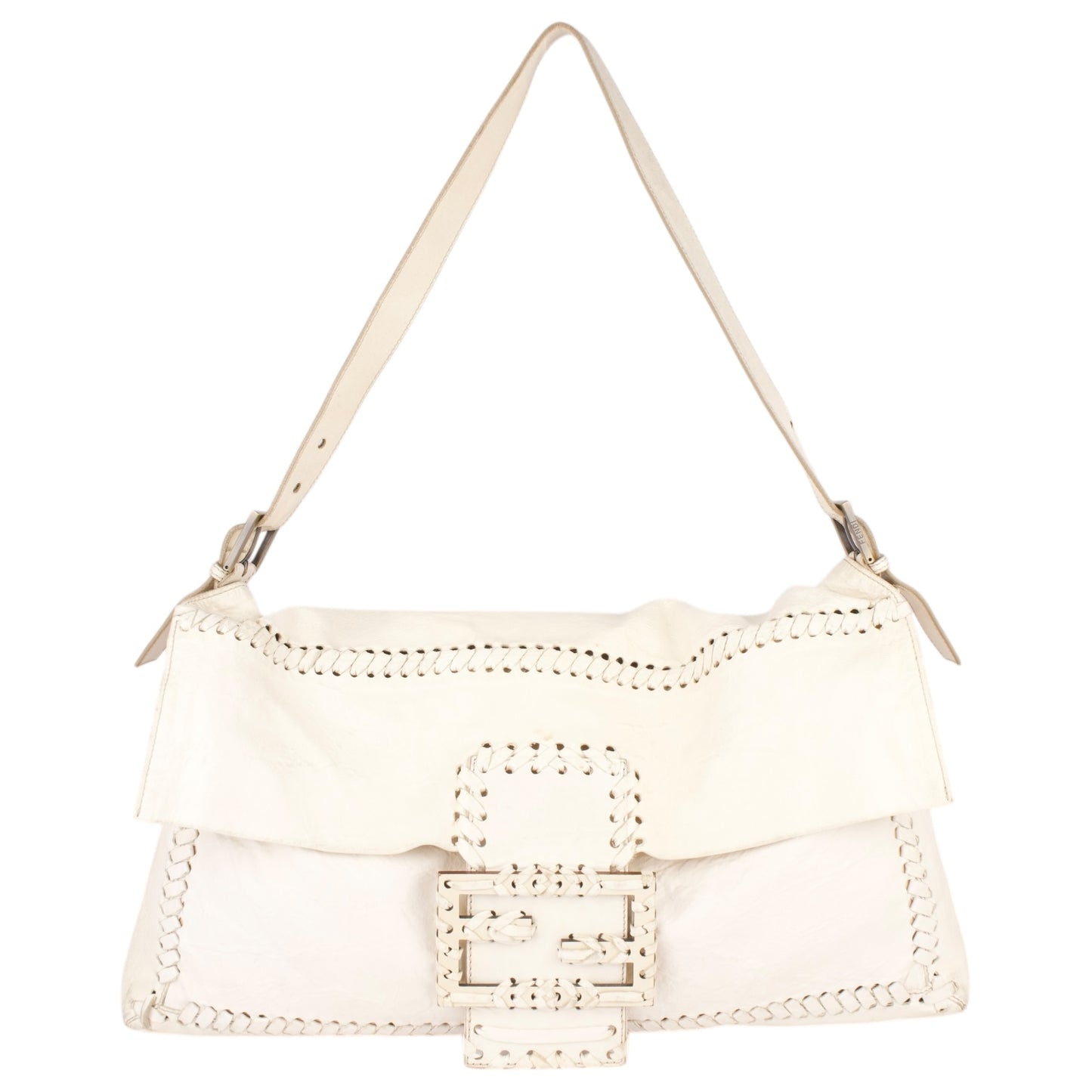 Fendi White Whipstitch Leather Shoulder Bag
