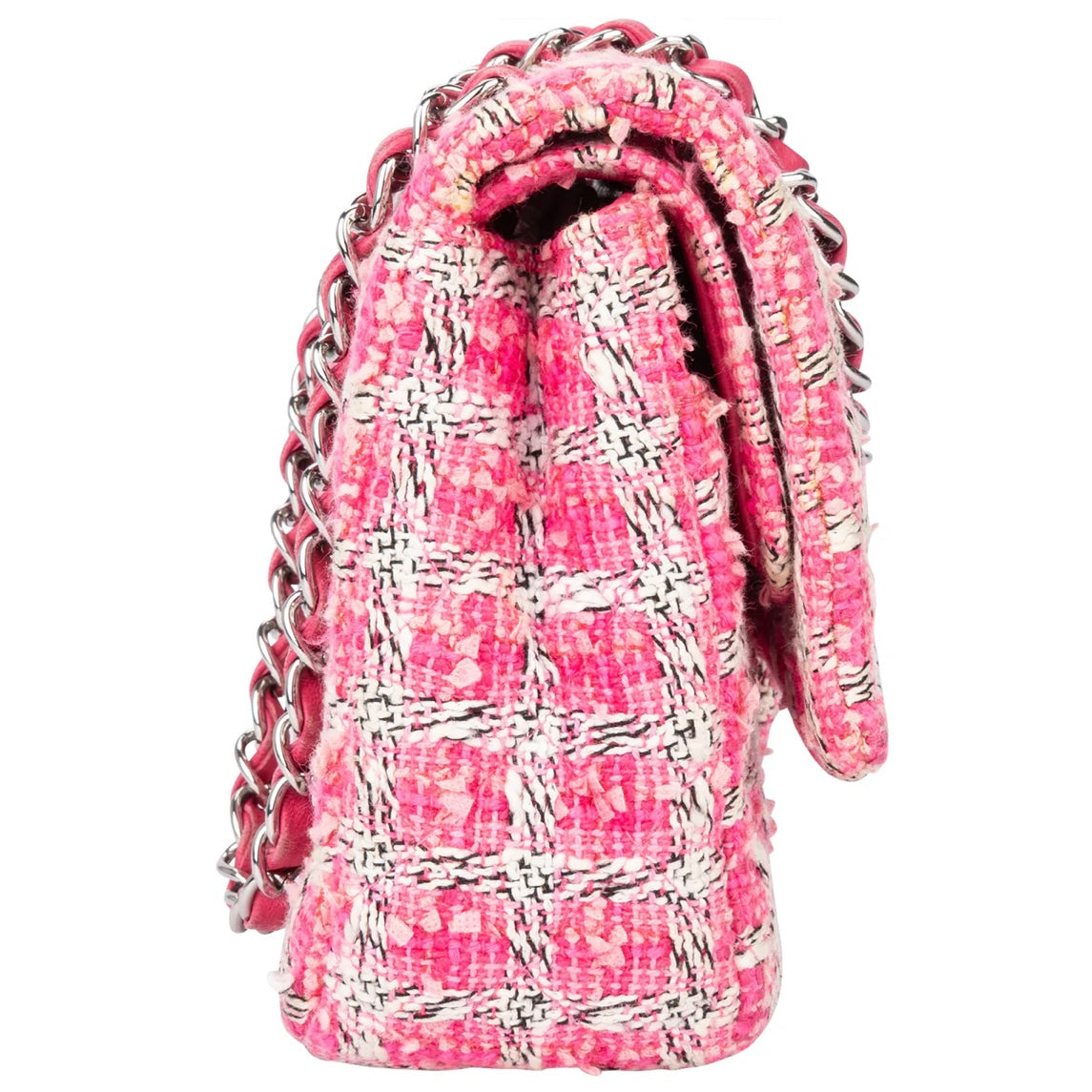 Chanel Quilted Tweed Palladium Double Flap Crossbody Bag