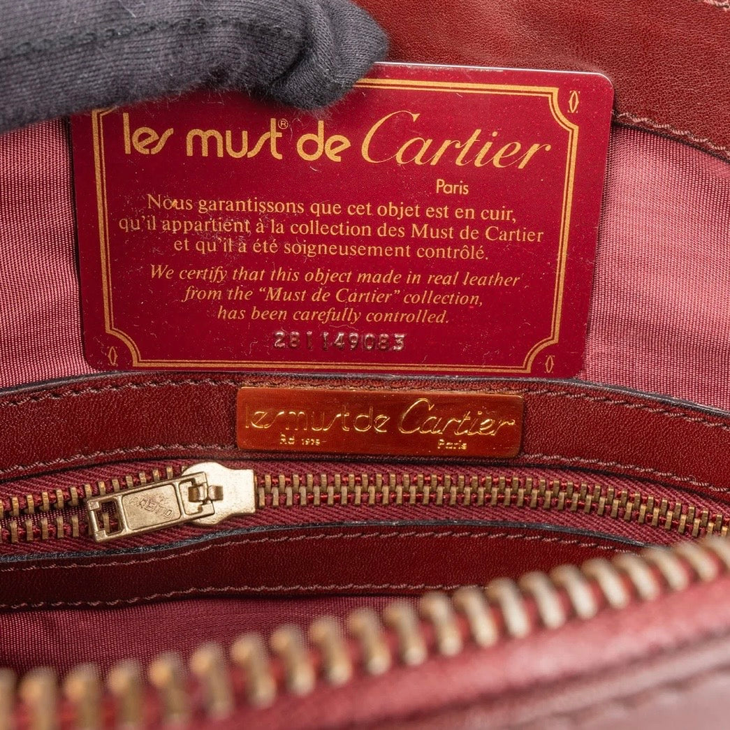 Cartier Bordeaux Leather Must de Cartier Boston Handbag