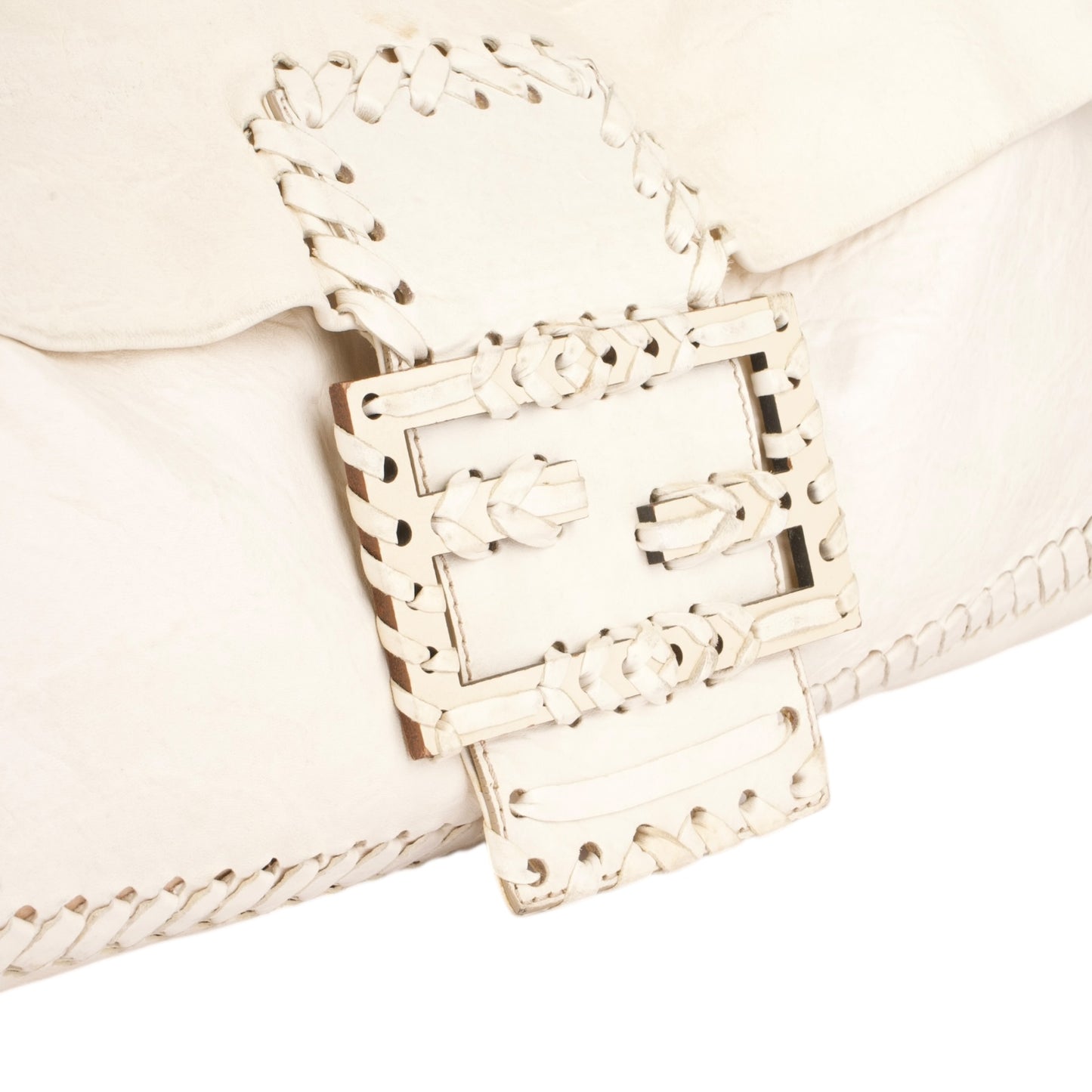 Fendi White Whipstitch Leather Shoulder Bag