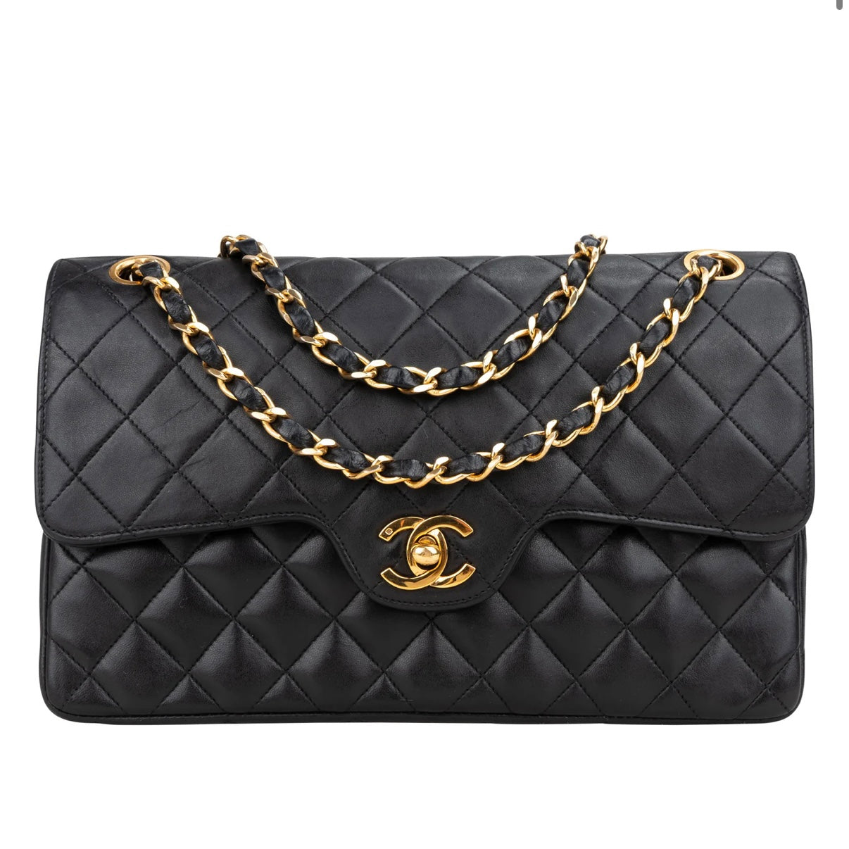 Chanel Quilted Lambskin 24K Gold Medium Double Flap Crossbody Bag