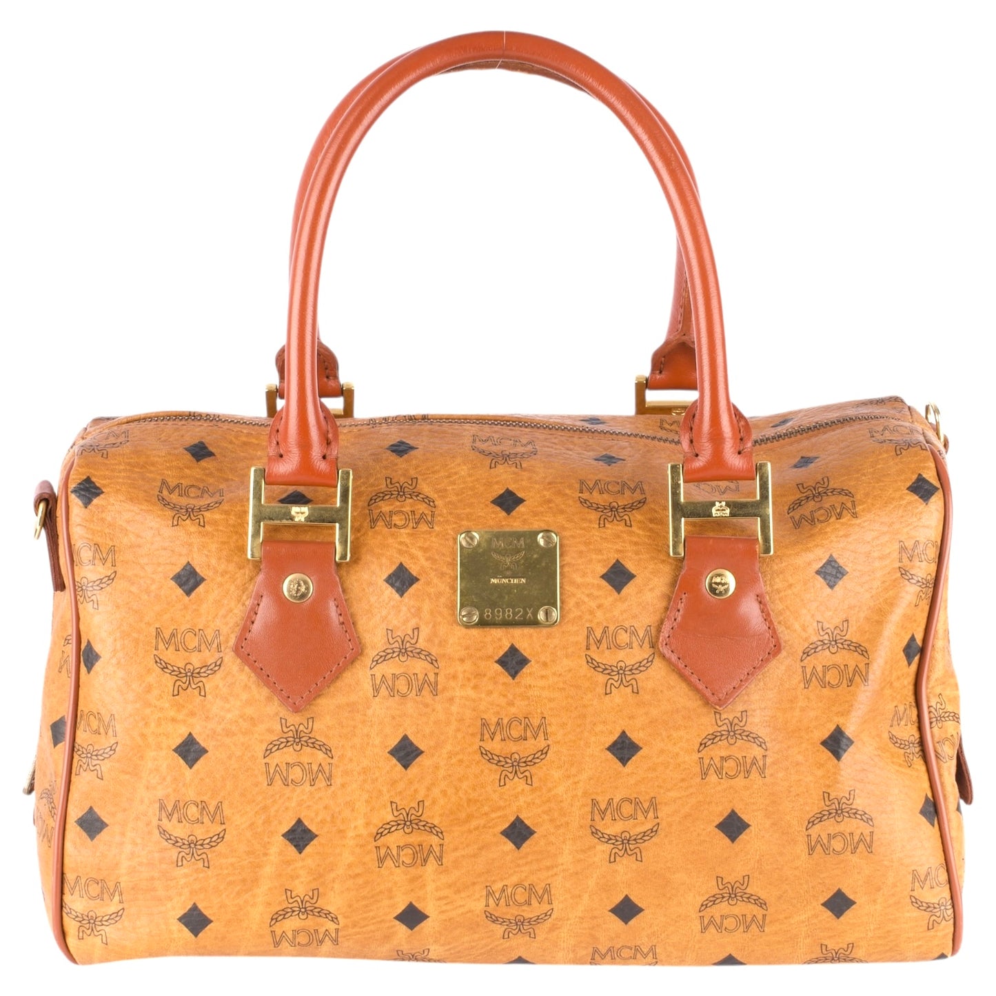 MCM Visetos Monogram Boston Handbag