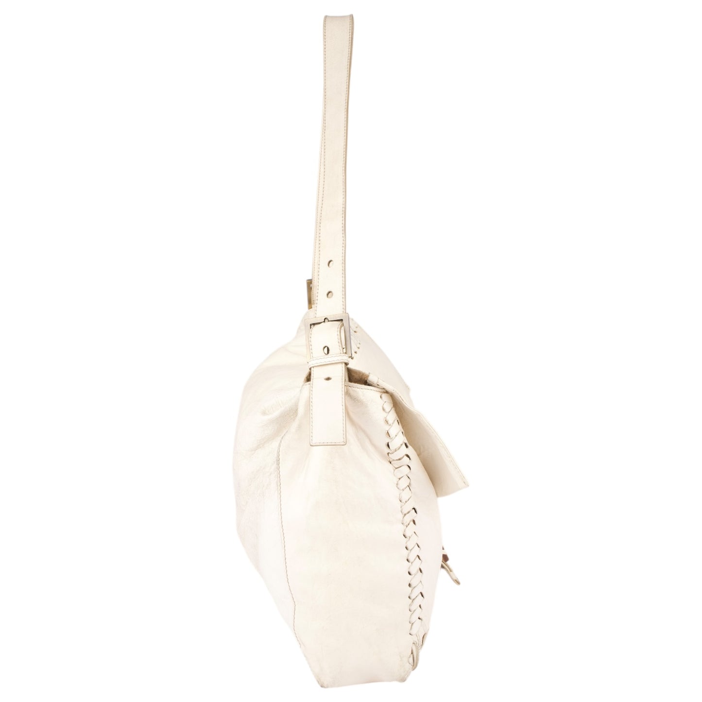 Fendi White Whipstitch Leather Shoulder Bag