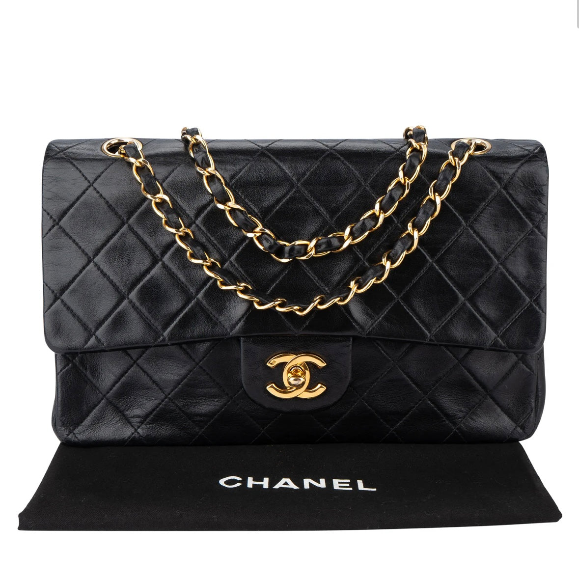 Chanel Quilted Lambskin 24K Gold Medium Double Flap Crossbody Bag