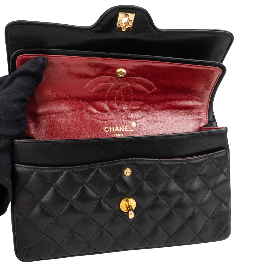 Chanel Quilted Lambskin 24K Gold Medium Double Flap Crossbody Bag