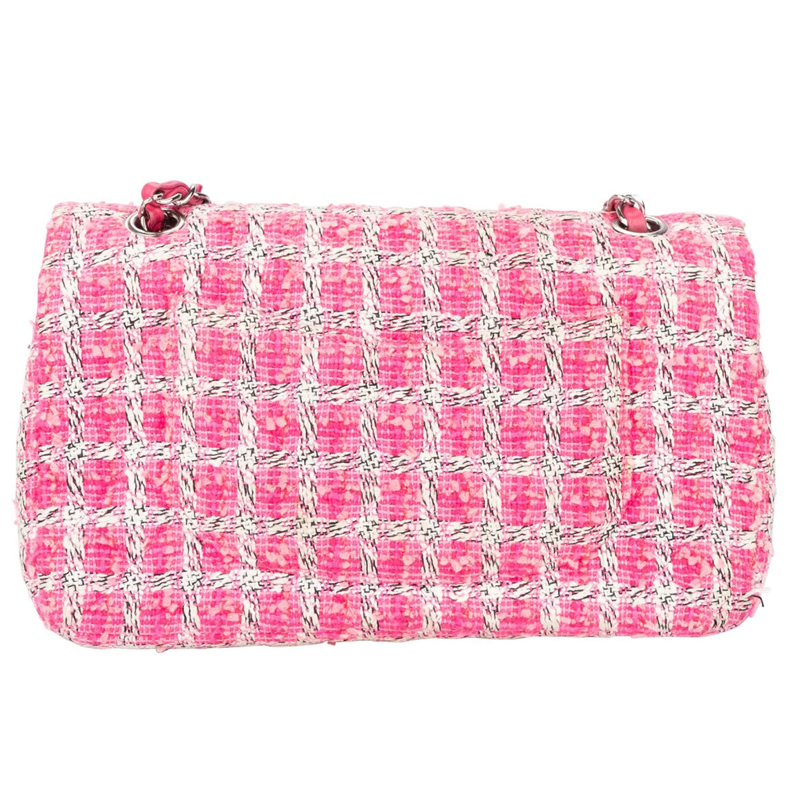 Chanel Quilted Tweed Palladium Double Flap Crossbody Bag
