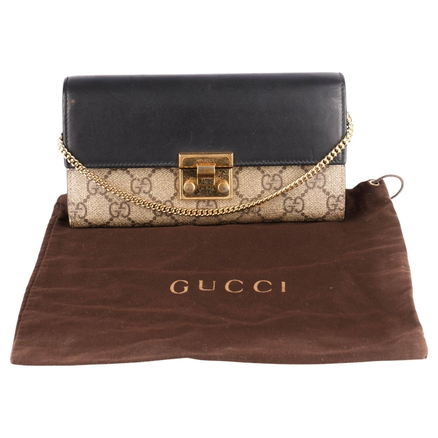 Gucci GG Monogram Padlock Continental Chain Wallet