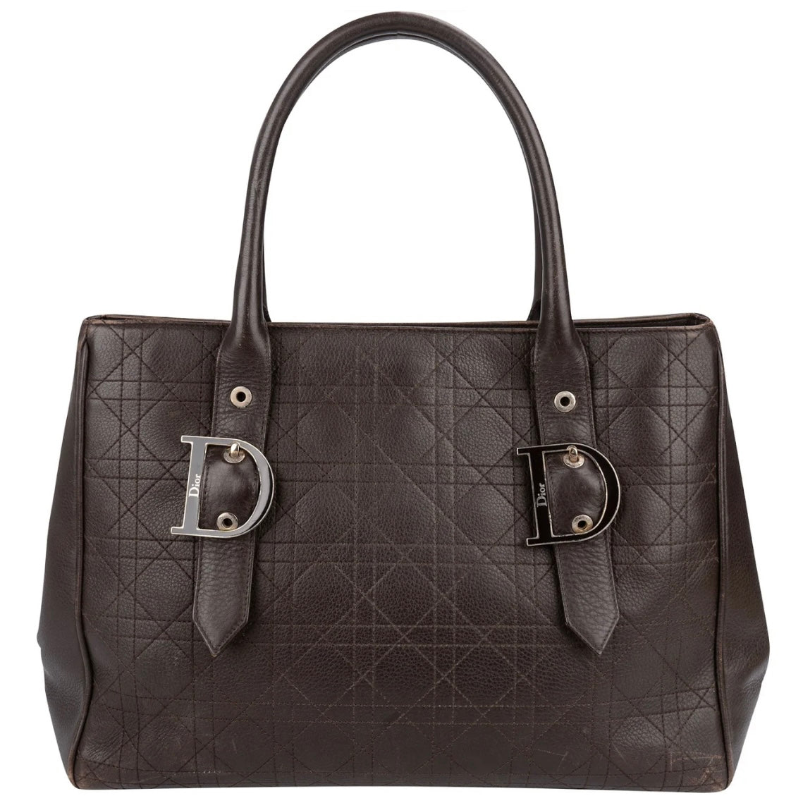 Christian Dior Quilted Cannage Leather D Buckle Shopping Tote Handbag
