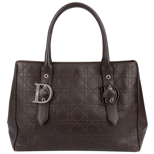 Christian Dior Quilted Cannage Leather D Buckle Shopping Tote Handbag