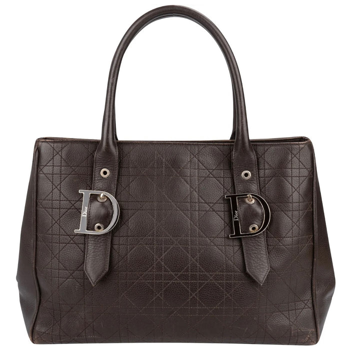 Christian Dior Quilted Cannage Leather D Buckle Shopping Tote Handbag