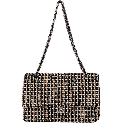 Chanel Quilted Tweed Medium Double Flap Crossbody Bag