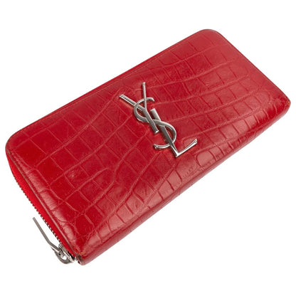 Yves Saint Laurent Croc-Embossed Leather Monogram Zip Around Wallet