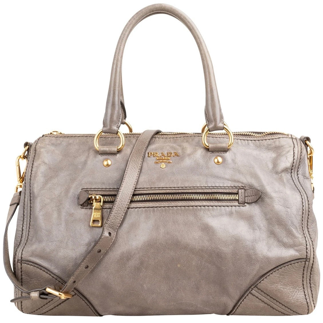 Prada Vitello Shine Leather Bauletto Satchel Handbag
