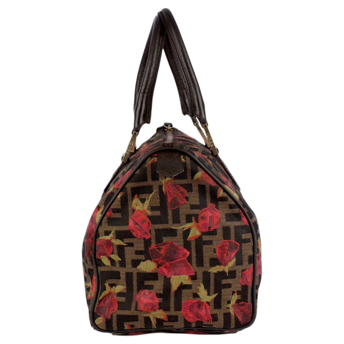Fendi FF Monogram Zucca Roses Boston Bag