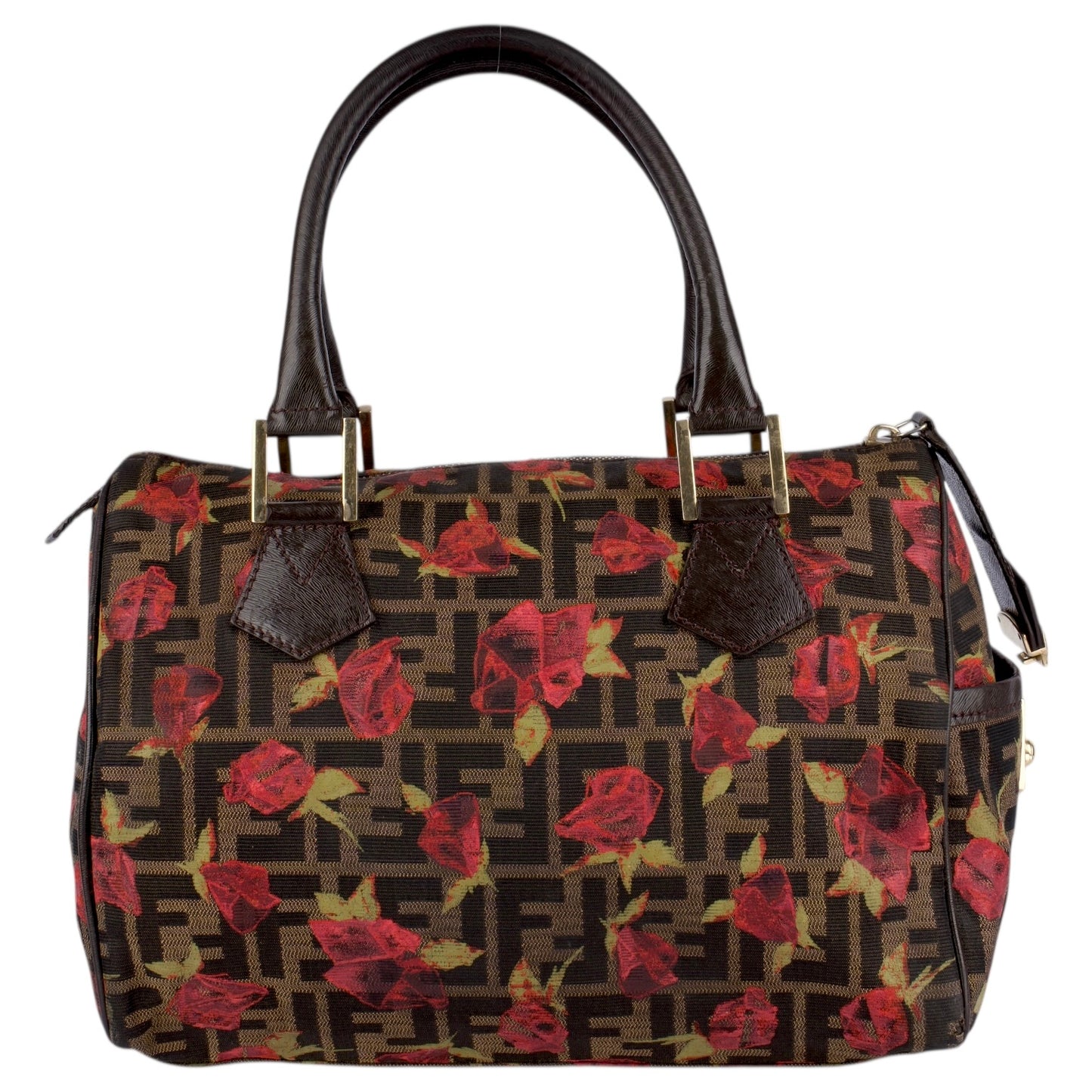 Fendi FF Monogram Zucca Roses Boston Bag