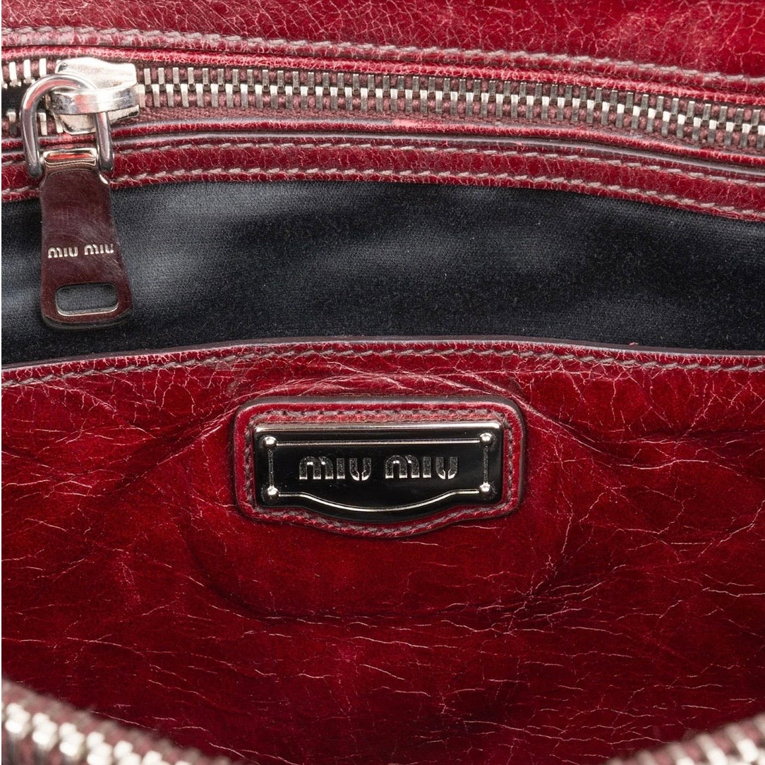 Miu Miu Vitello Lux Shine Leather Tote Buckle Handbag