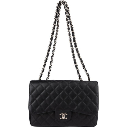 Chanel Quilted Caviar Leather Palladium Jumbo Singe Flap Crossbody Bag