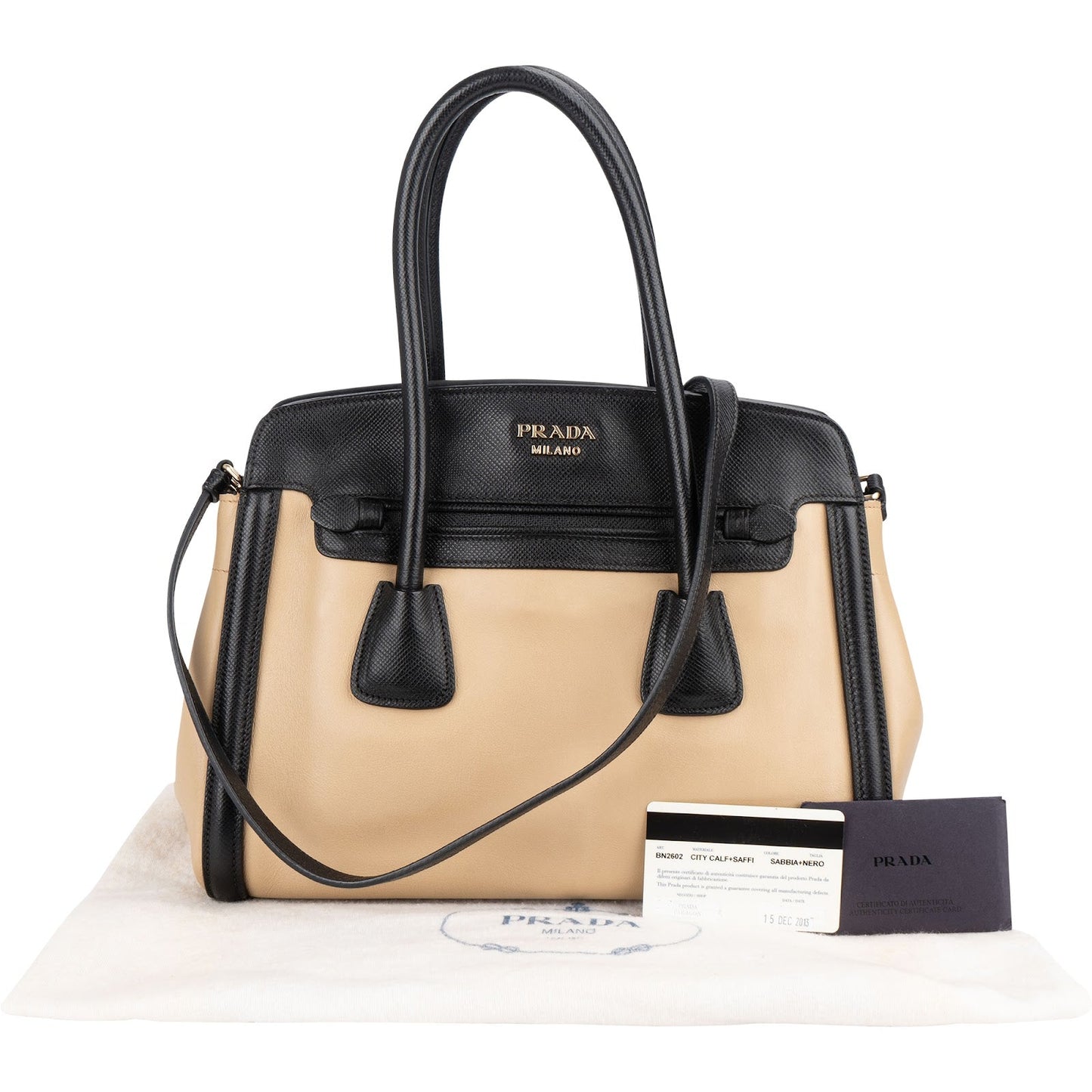 Prada Saffiano Bicolor Leather City Tote Handbag