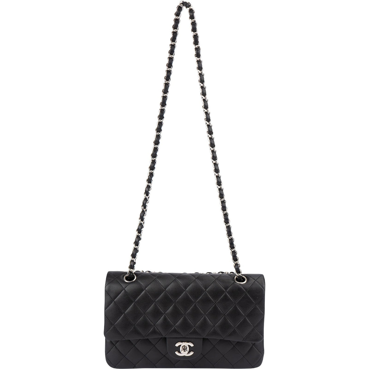 Chanel Quilted Lambskin Palladium Medium Double Flap Shoulder Bag