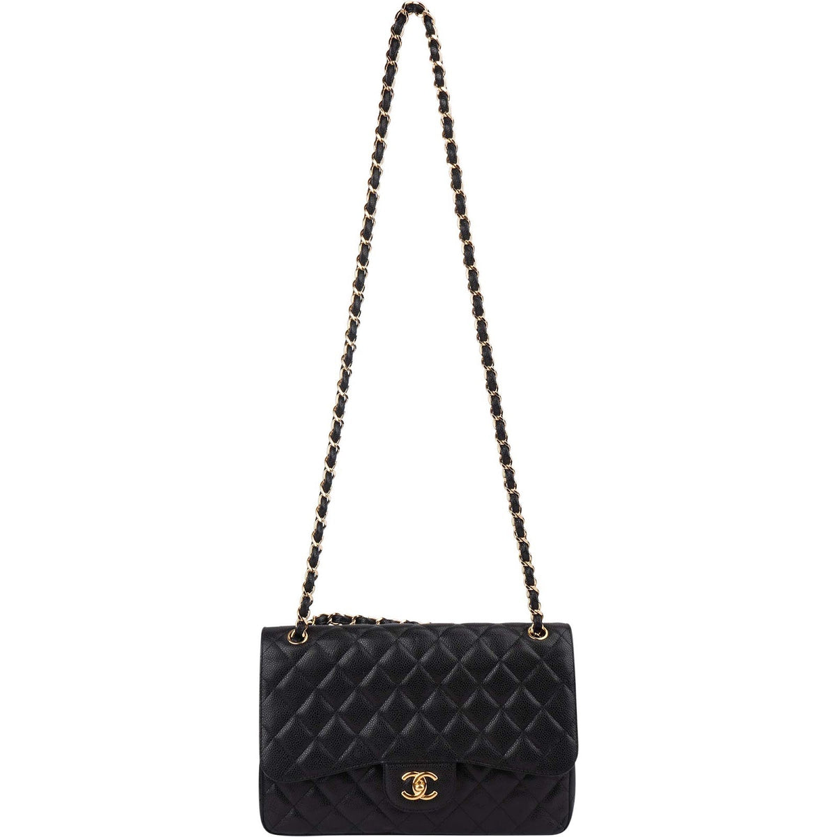 Chanel Quilted Caviar Leather Jumbo Double Flap Crossbody Bag
