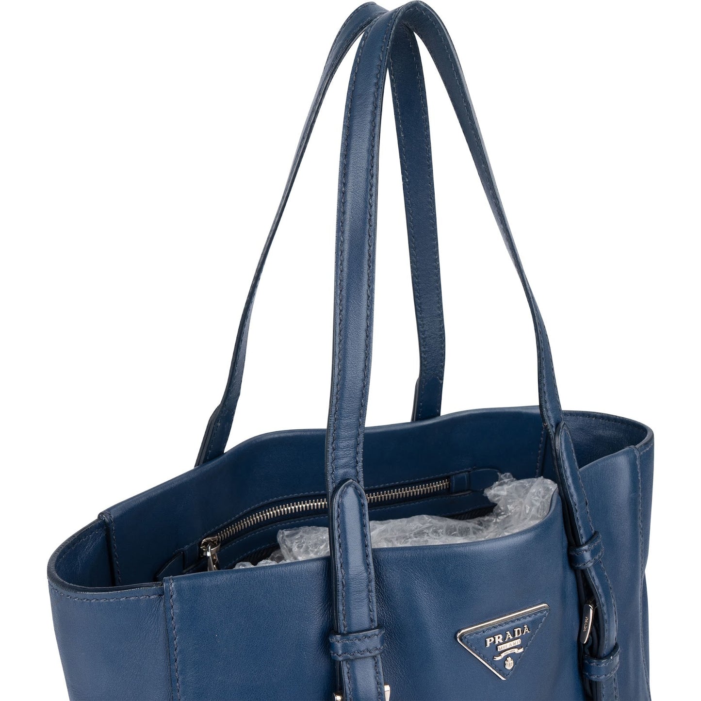 Prada Blue Leather Tote Shoulder Bag