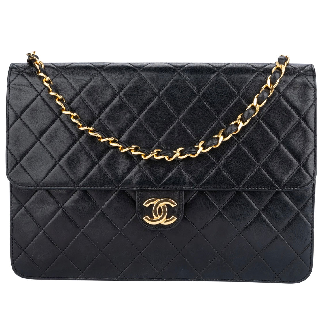 Chanel Quilted Lambskin 24K Gold Single Flap Shoulder Bag