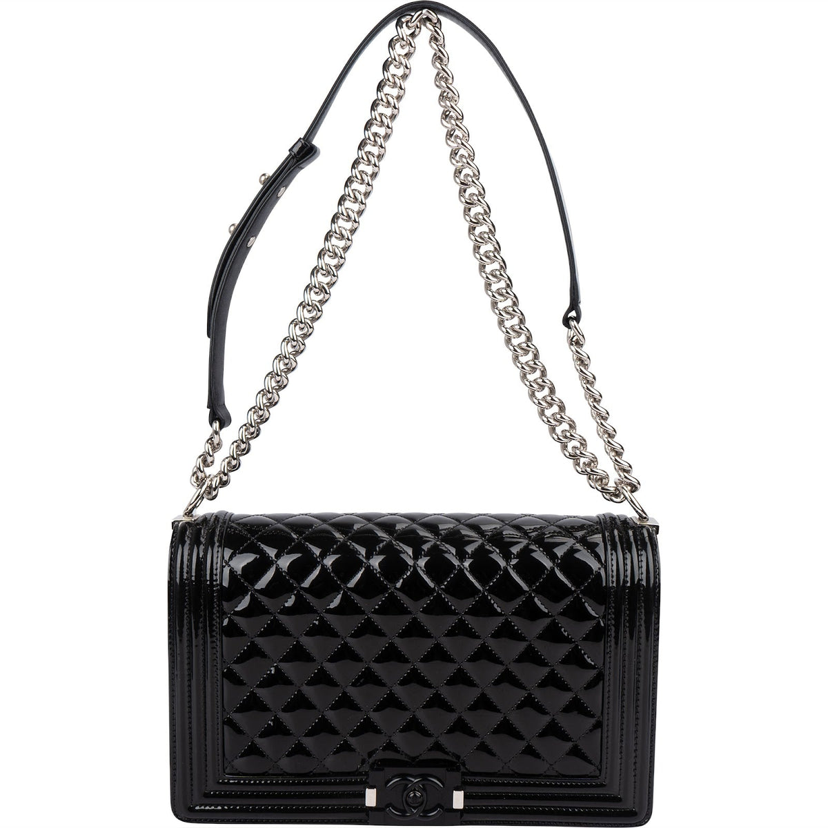 Chanel Quilted Patent Caviar Leather Large Boy Single Flap Crossbody Bag