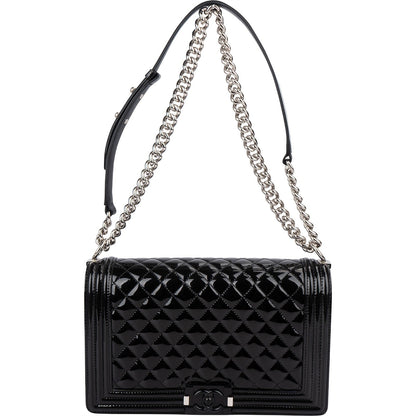 Chanel Quilted Patent Caviar Leather Large Boy Single Flap Crossbody Bag