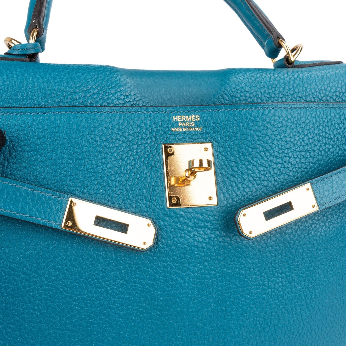 Hermès Bleu Izmir Clemence Leather Kelly 32 Handbag