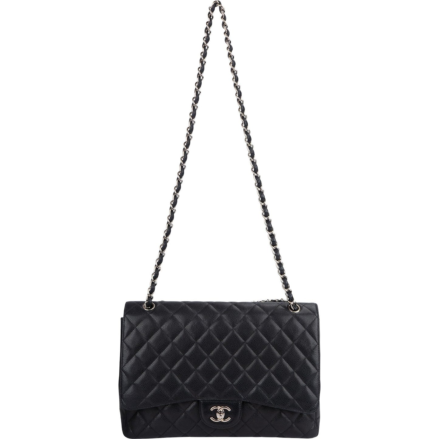 Chanel Quilted Caviar Leather Palladium Maxi Single Flap Crossbody Bag
