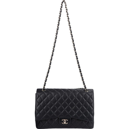 Chanel Quilted Caviar Leather Palladium Maxi Single Flap Crossbody Bag