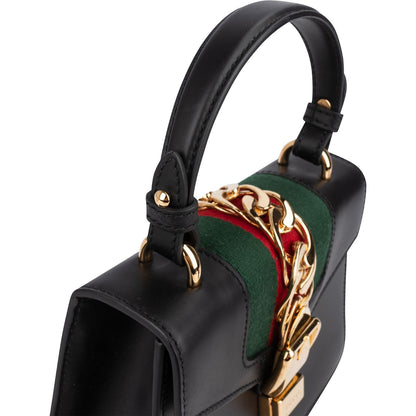 Gucci Black Leather Sylvie Sherry Line Handbag