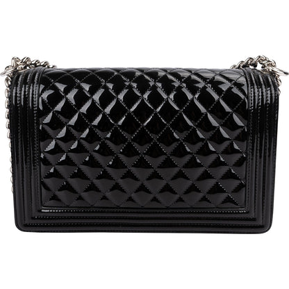 Chanel Quilted Patent Caviar Leather Large Boy Single Flap Crossbody Bag