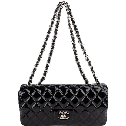 Chanel Quilted Patent Leather East West Single Flap Shoulder Bag