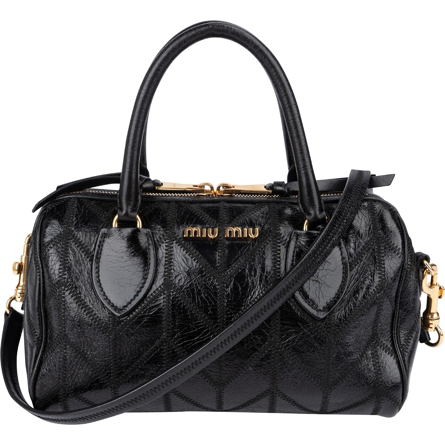 Miu Miu Vitello Shine Lux Stitched Small Bauletto Handbag