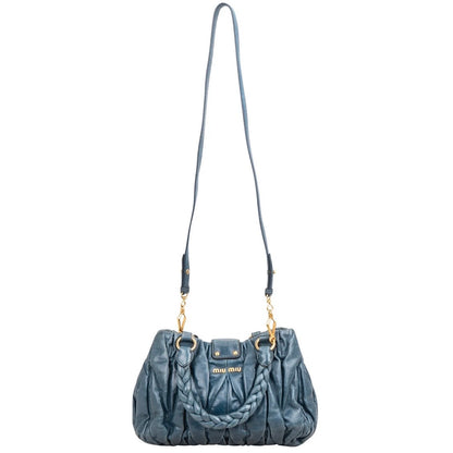 Miu Miu Blue Leather Vitello Lux Pleated Handbag