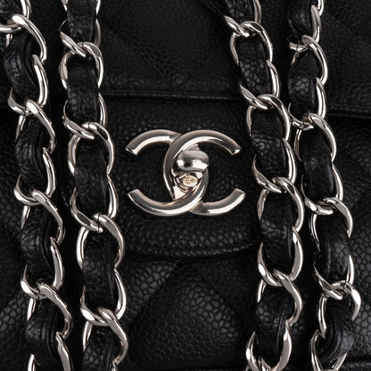Chanel Quilted Caviar Leather Palladium Jumbo Singe Flap Crossbody Bag