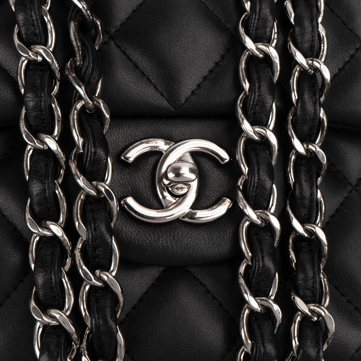 Chanel Quilted Lambskin Palladium Jumbo Double Flap Crossbody Bag