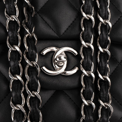 Chanel Quilted Lambskin Palladium Jumbo Double Flap Crossbody Bag