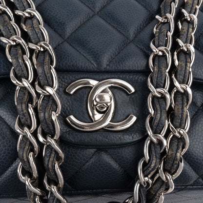 Chanel Navy Qulited Caviar Leather Maxi Double Flap Crossbody Bag