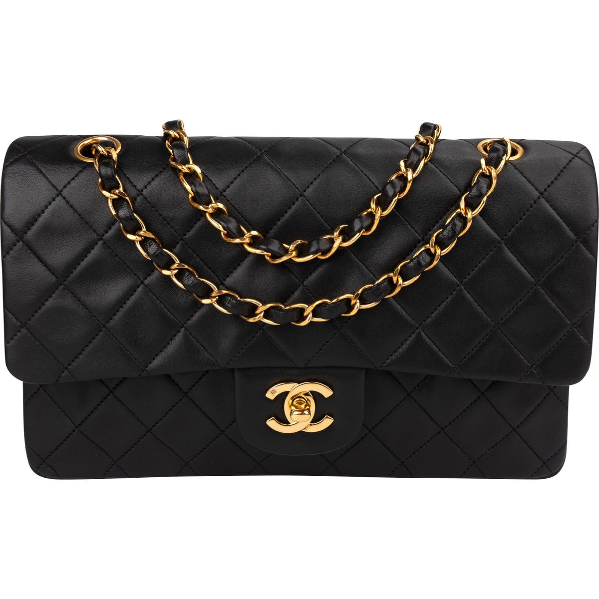 Chanel Quilted Lambskin Medium 24K Gold Double Flap Shoulder Bag
